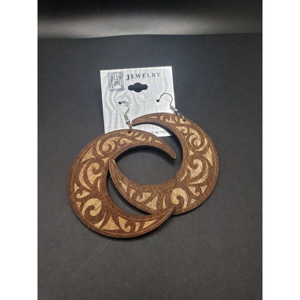 brown crescent moon earrings